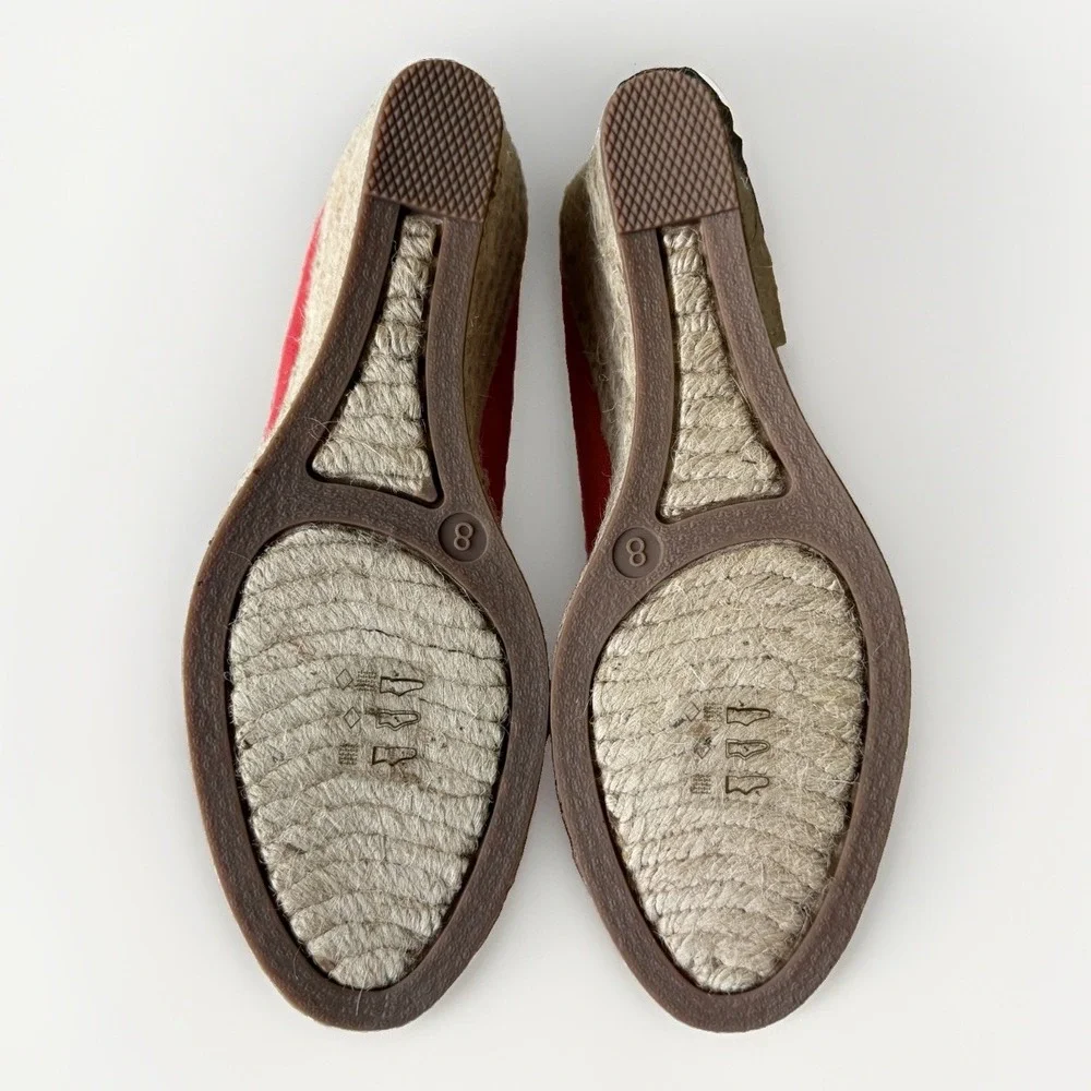 J Crew Seville Espadrille Wedges Red Canvas High Heel Pumps 8 Summer
